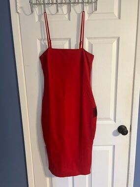 Lulu's Red Spaghetti-Strap Midi Sheath Dress